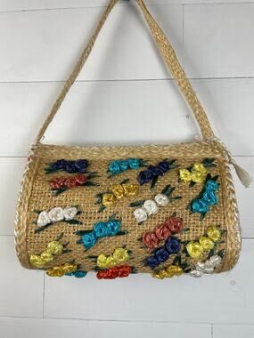 Screen-Used Vintage 1960s Raffia Straw Floral Purse: Wonder Years Wardrobe Prop